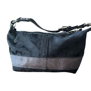 Vintage Coach Signature Cs Pocket Mini Tote H0951-F40024 Black Silver 7x4x3-1/2"